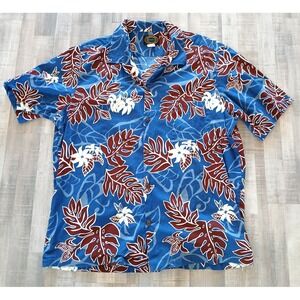 Hawaiian Reserve Collection Mens Aloha Shirt XL‎ Floral Hawaiian AOP Blue Red